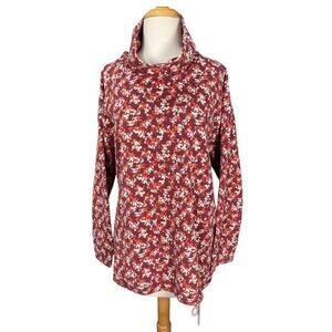 Lands’ End Floral Waffle Knit Cowl Neck Tunic Top 1X Drawstring Hem Cottagecore